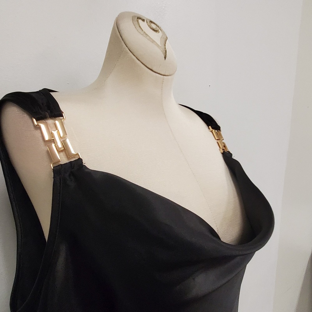Nicole Miller Y2K Satin Cowl Neck Top Size M Gold Bling Date Night Bratz Long - Picture 1 of 10
